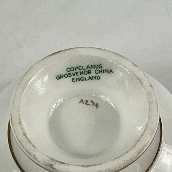 Copelands Grosvenor China England Teacup Saucer Set Purple Floral Gold Trim - Picture 8 of 15